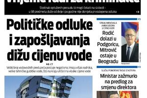 Naslovna strana "Vijesti" za 2. septembar 2023.