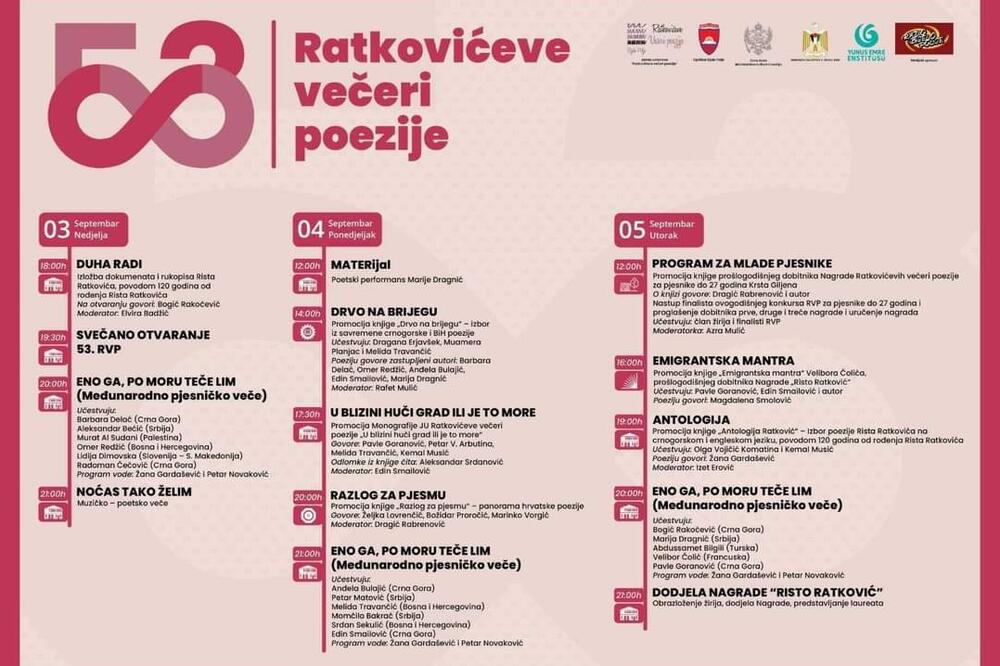 Ratkovićeve večeri poezije u Bijelom Polju od 3. do 5. septembra, Foto: JU Ratkovićeve večeri poezije