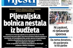 Naslovna strana "Vijesti" za 7. septembar 2023.