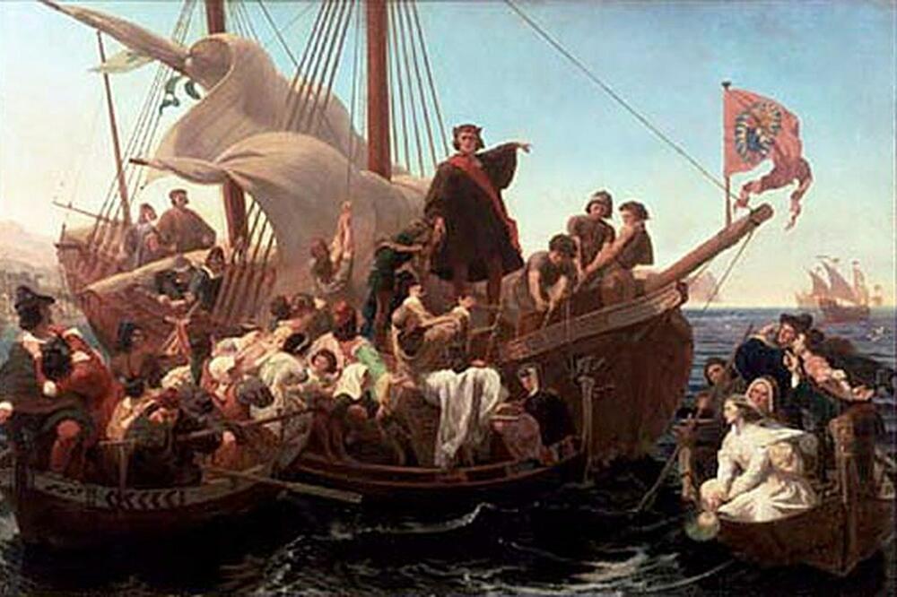 A romanticized illustration of Columbus' voyage, Photo: Wikipedia