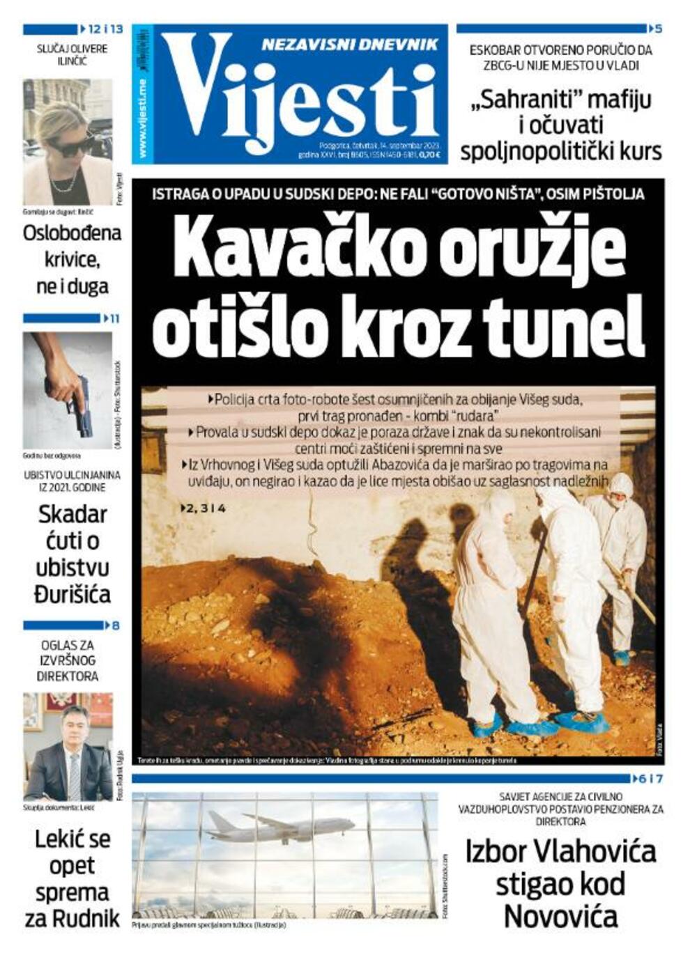 Naslovna strana "Vijesti" za 14. septembar 2023., Foto: Vijesti