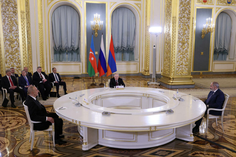 Putin i Pašinjan sa predsjednikom Azerbejdžana Ilhamom Alijevim u Moskvi 25. maja 2023.
