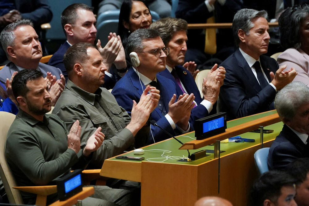 Ukrajinski predsjednik Volodimir Zelenski tokom Bajdenovog obraćanja GS UN, Foto: Rojters
