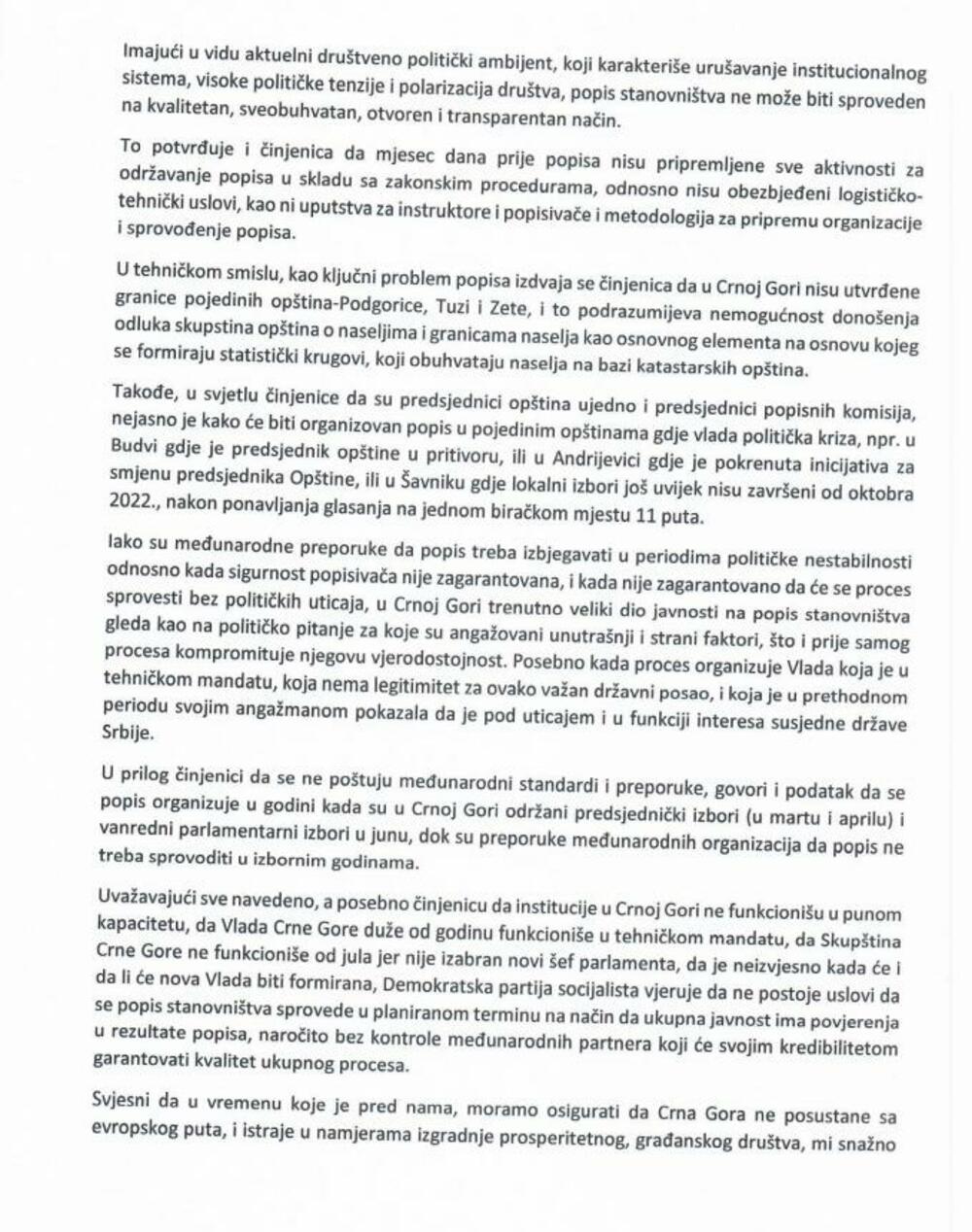 <p>Oni su u pismima Evropskoj komisiji i EUROSTAT-u pozvali međunarodne partnere, da se svojim institucionalnim autoritetom uključe u ovo važno pitanje za Crnu Goru</p>