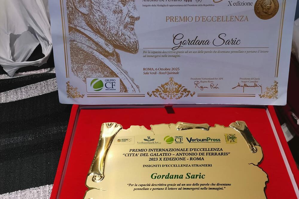 Nagrada uručena Gordani Sarić u Italiji, Foto: Privatna arhiva