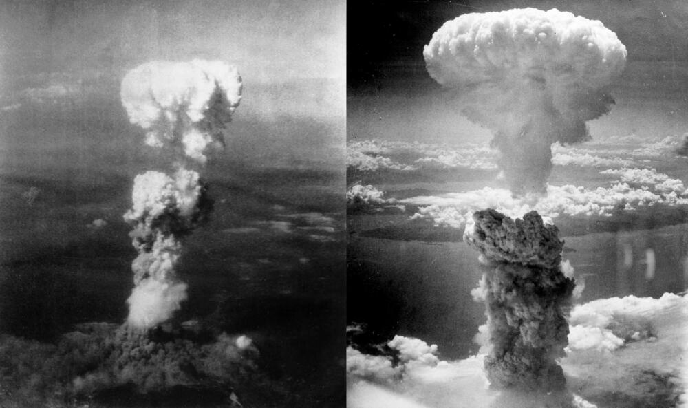 Atomska 'pečurka' nad Hirošimom (lijevo) i Nagasakijem (desno)