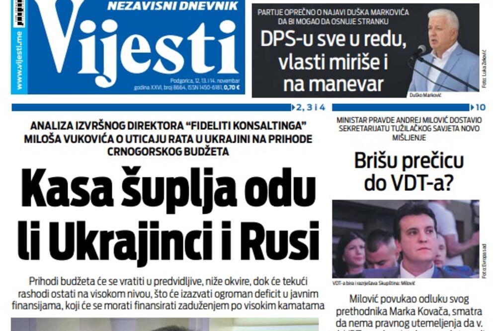 Naslovna strana trobroja "Vijesti", Foto: Vijesti