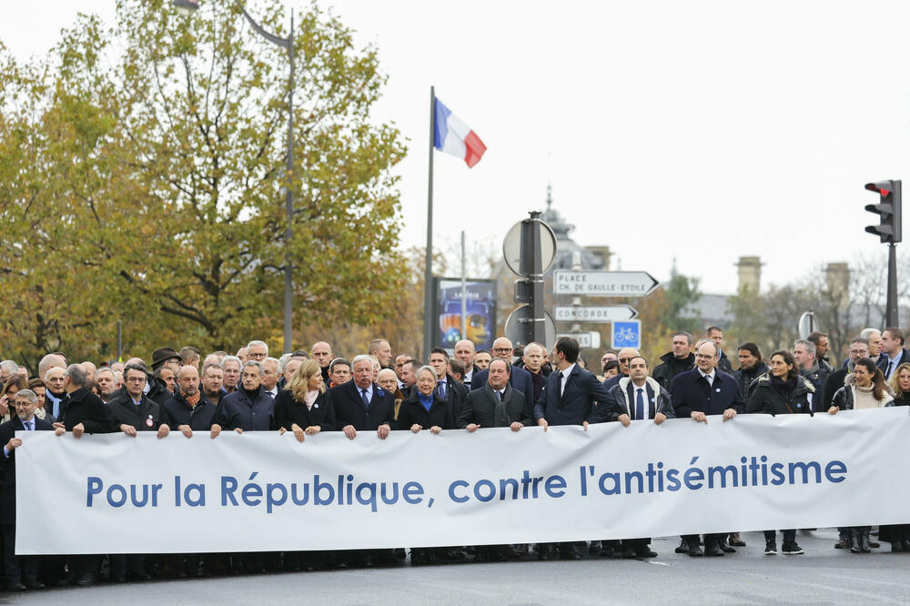 Najviši francuski zvaničnici na čelu povorke protiv antisemitizma u Parizu u nedjelju, Foto: Beta/AP