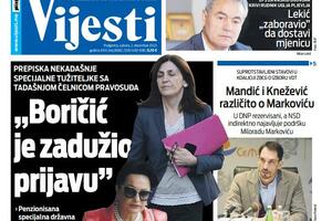Naslovna strana "Vijesti" za 2. decembar 2023.