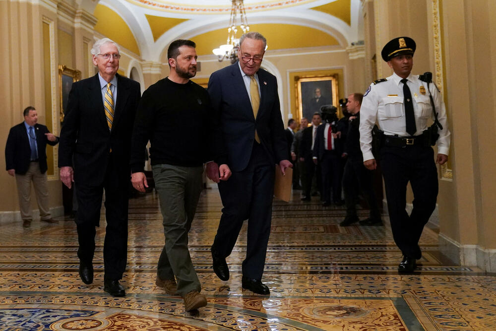 Zelensky with Senate Democratic and Republican leaders Chuck Schumer and Mitch McConnell