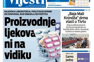 Naslovna strana "Vijesti" za 28. decembar 2023.