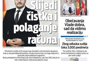 Naslovna strana "Vijesti" za 9. januar 2024.