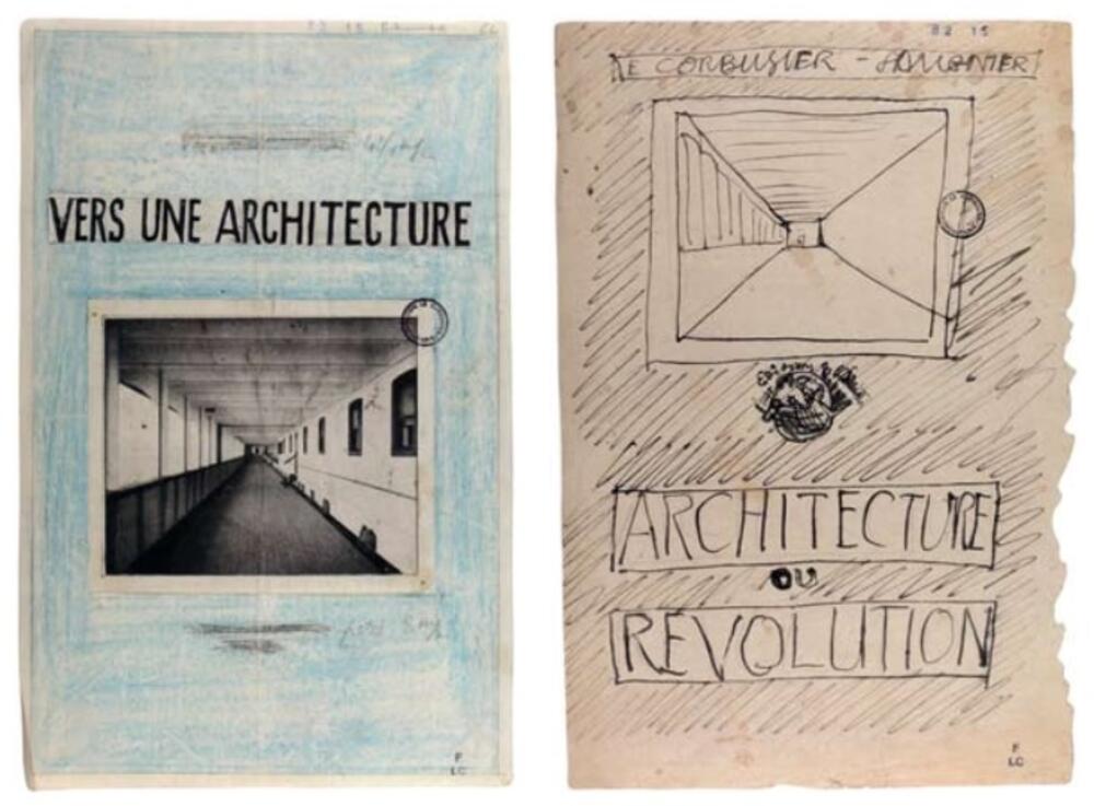 Le Corbusier, skica naslovne strane knjige Vers une architecture - desno je starija verzija