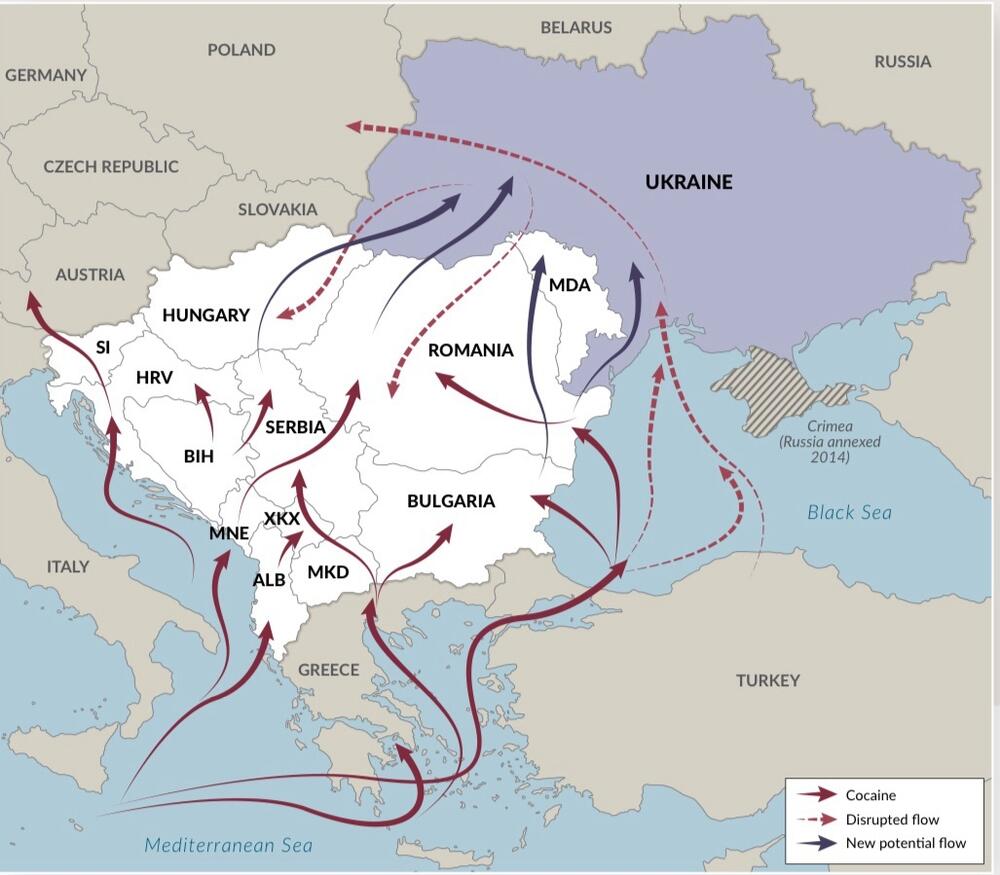 Current, disrupted and potential flows of cocaine in Southeast Europe and Ukraine