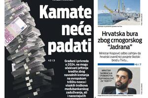 Naslovna strana "Vijesti" za 15. januar 2024.