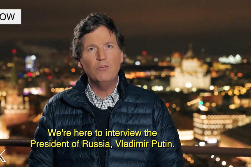 Američka medijska ličnost, Taker Karlson, govori o svom intervjuu sa ruskim predsjednikom, Vladimirom Putinom u Moskvi, Rusija (fotografiji sa snimka objavljenog 6. februara 2024.), Foto: Reuters