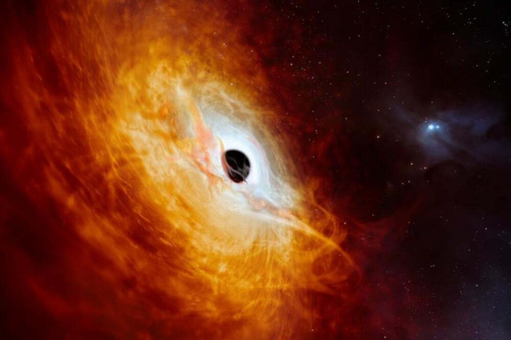 Svijetlo jezgro J0529-4351 pokreće supermasivna crna rupa (umjetnički prikaz), Foto: ESO