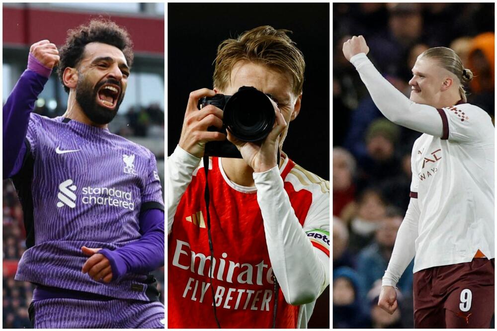 Salah (Liverpul), Odegard (Arsenal) i Haland (Siti), Foto: Reuters
