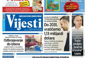 Naslovna strana "Vijesti" za 7. mart 2024.