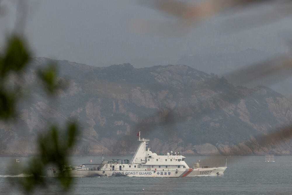 A Chinese coast guard ship sails during a military exercise near the Taiwan-controlled Matsu Islands off China's coast in April 2023