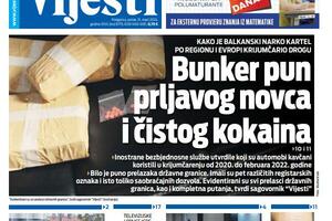 Naslovna strana "Vijesti" za petak 15. mart