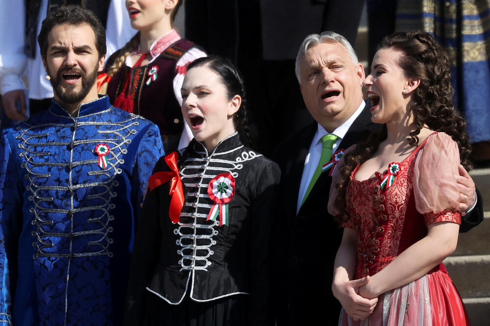 Orban juče na skupu u Budimpešti, Foto: Rojters