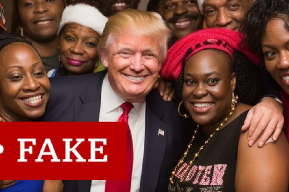 Ova slika, koju su napravili radio voditelj i njegov tim pomoću vještačke inteligencije, jedna je od desetine lažnih koje prikazuju crne Trampove pristalice, Foto: AI-GENERATED IMAGE