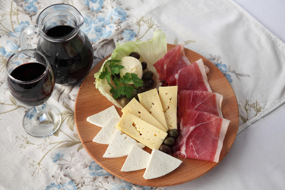 wine, cheese and prosciutto - ideal combination