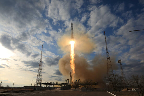 The Russian spacecraft with three astronauts arrived at...