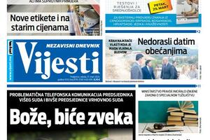 Naslovna strana "Vijesti" za 27. mart 2024. godine