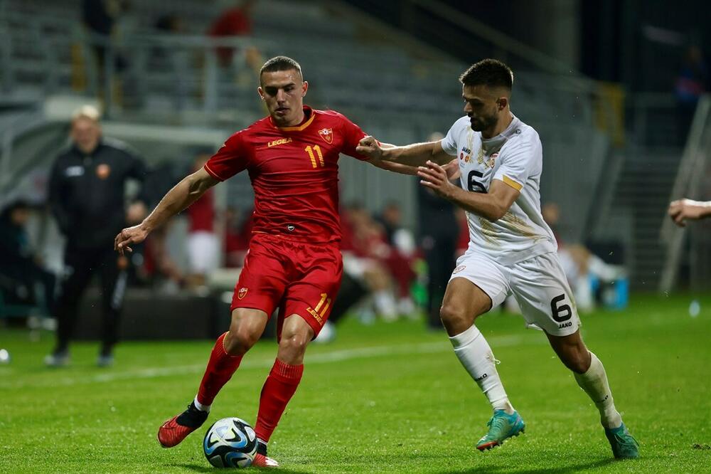 Nikola Krstović na meču sa Sjevernom Makedonijom, Foto: FSCG