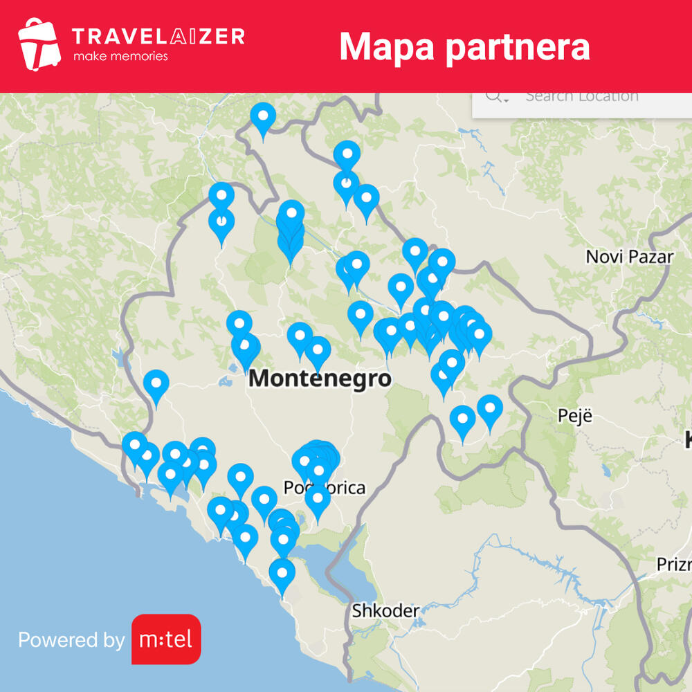 Trenutna geografska distribucija pridruženih partnera. Pridruži se i ti kako bi i tvoja ponuda bila na mapi turističkih destinacija Crne Gore!