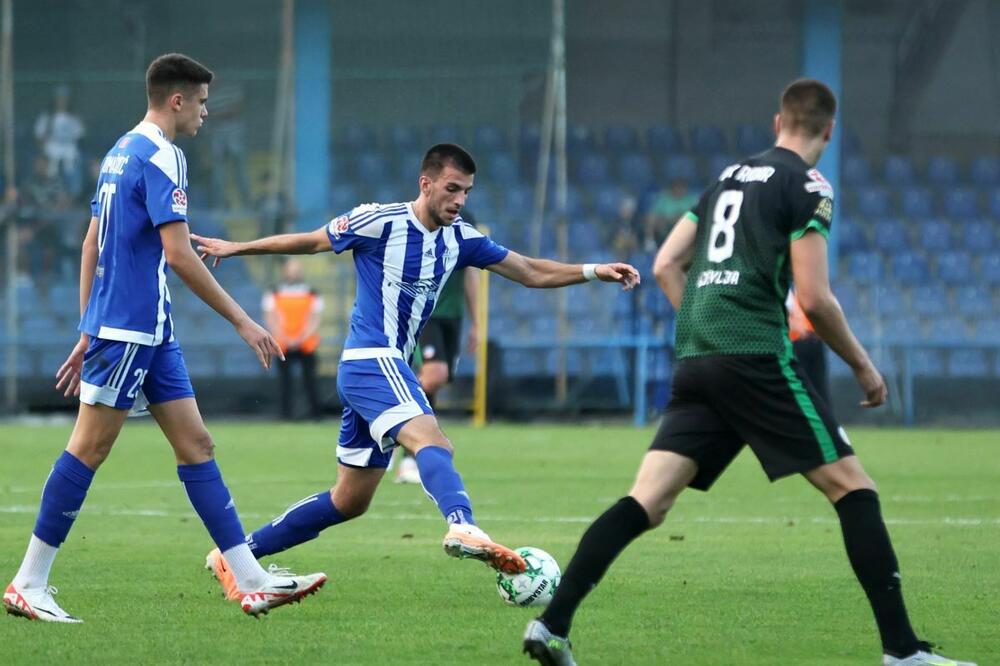Bodin Tomašević (Budućnost) i Petar Sekulović (Budućnost) na prethodnom meču sa Rudarom pod Goricom, Foto: FSCG