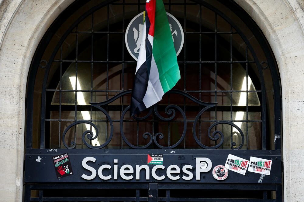The flag of Palestine above the entrance