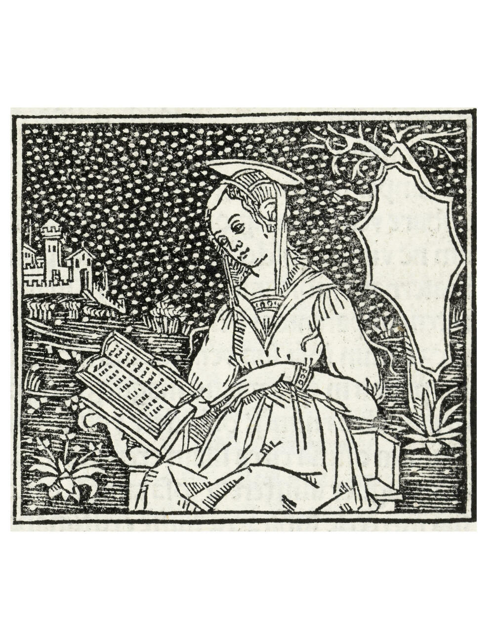 A reader on an old engraving