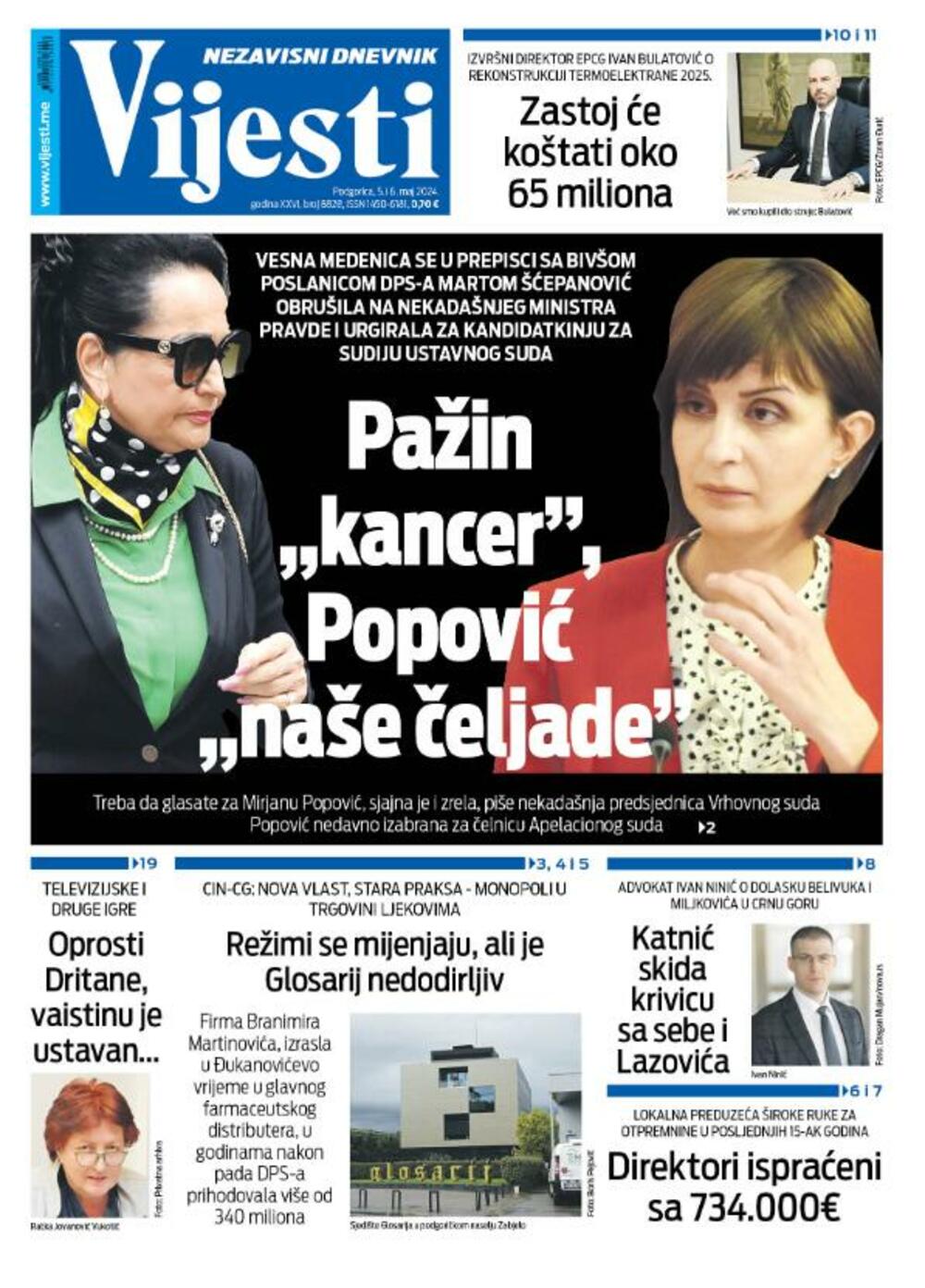 Naslovna strana prazničnog dvobroja "Vijesti", Foto: Vijesti