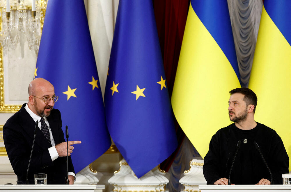 Ukrajinski predsjednik Volodimir Zelenski sa predsjednikom Evropskog savjeta Šarlom Mišelom u Kijevu