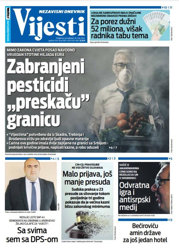 Naslovna strana "Vijesti" za 20. maj 2024.
