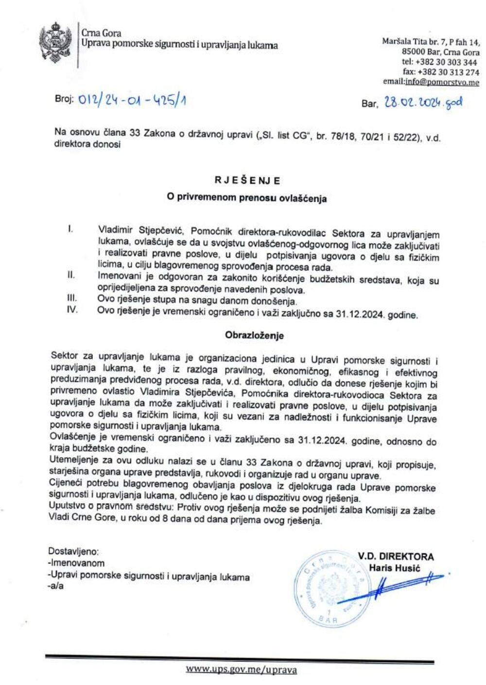 prenos ovlašćenja Husić