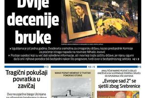 Naslovna strana "Vijesti" za 26. maj 2024.