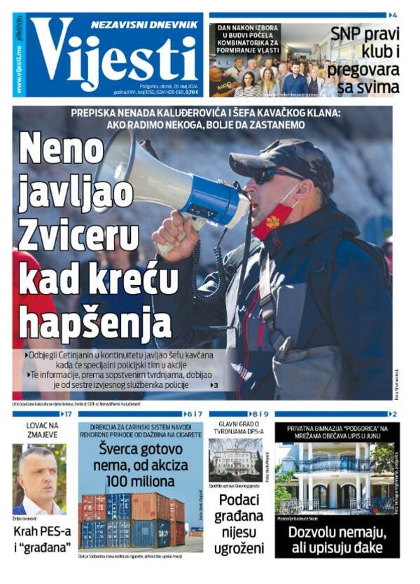 Naslovna strana "Vijesti" za 28. maj 2024.