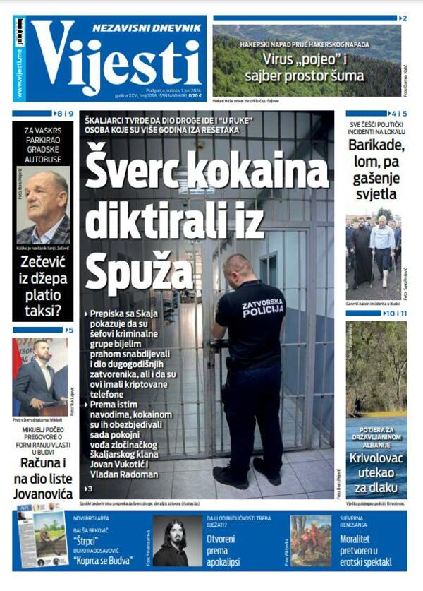 Naslovna strana "Vijesti" za 1. jun 2024.