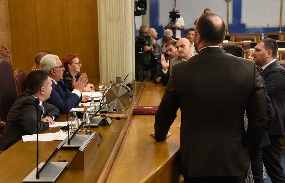 <p>Mandić je pokušao da održi Skupštinu, ali poslanici DPS-a ne dozvoljavaju</p>