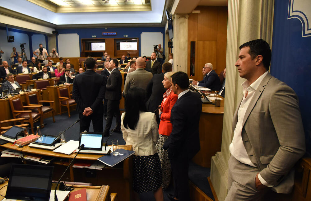 <p>Mandić je pokušao da održi Skupštinu, ali poslanici DPS-a ne dozvoljavaju</p>