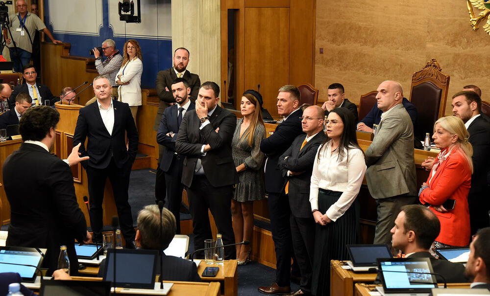 <p>Mandić je pokušao da održi Skupštinu, ali poslanici DPS-a ne dozvoljavaju</p>