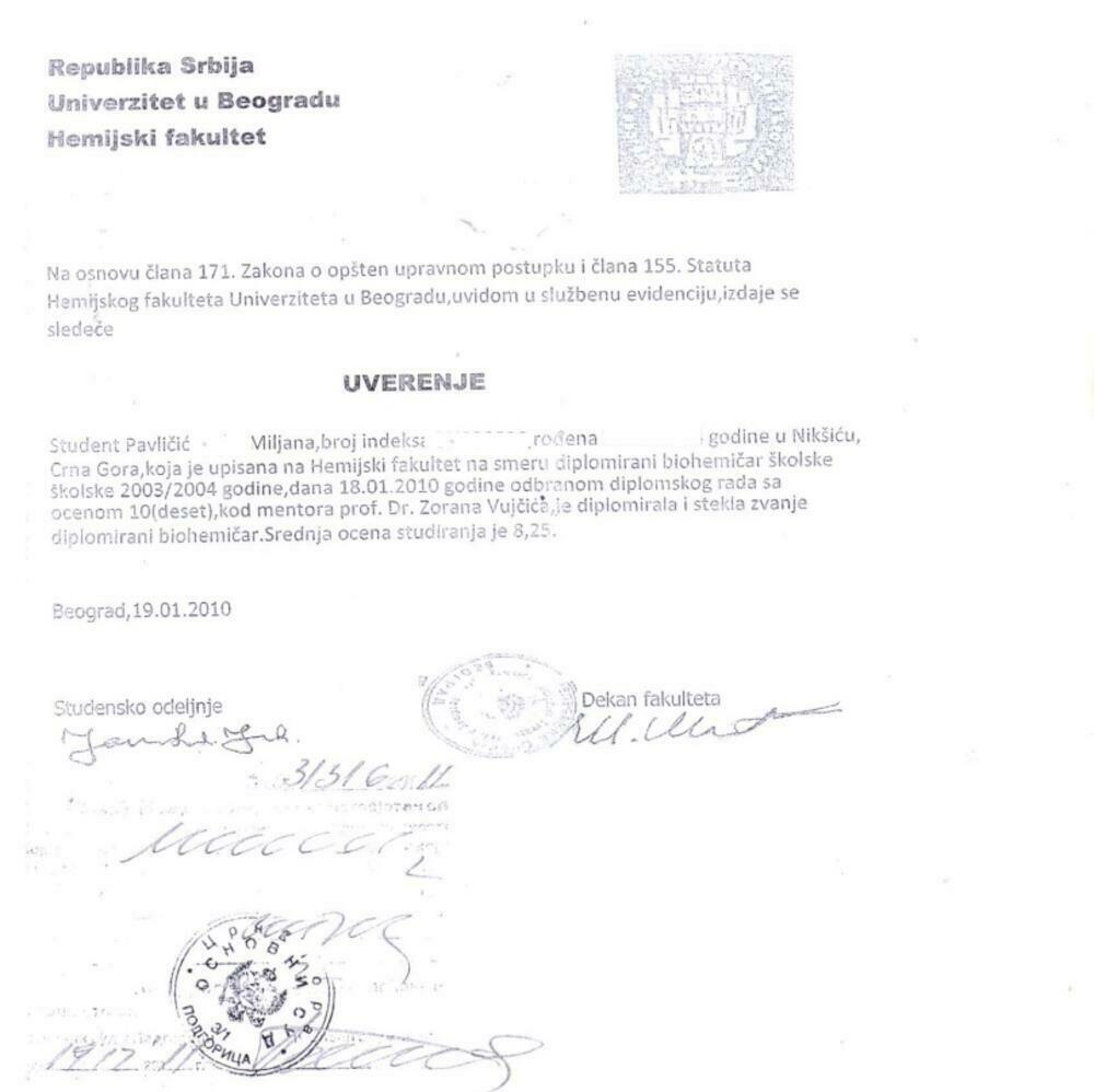Falsifikovano uvjerenje na osnovu kojeg je Pavličić godinama radila