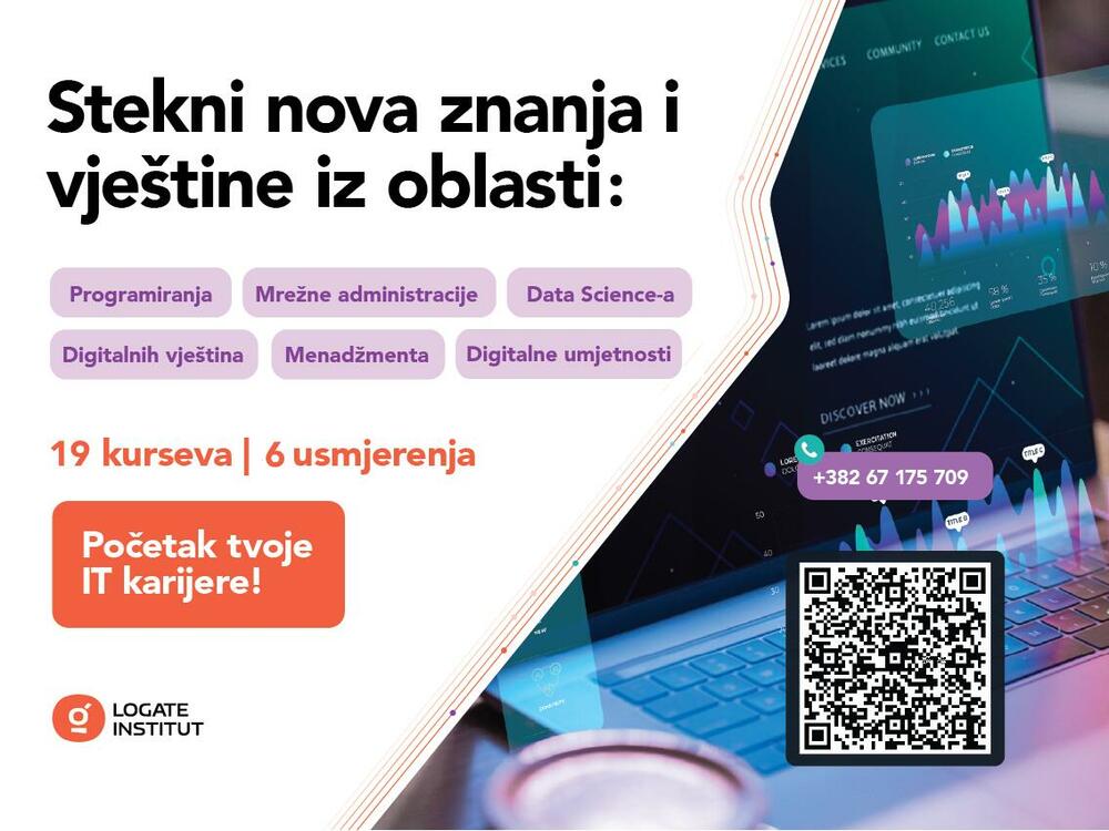 <p><em>Na Logate Institutu izučavamo tražene i popularne IT trendove kroz akreditovane kurseve koji pružaju polaznicima neophodne vještine za uspjeh u tehnološkom sektoru. Mjerilo našeg uspjeha ogleda se u 12 generacija i 160+ polaznika godišnje od kojih je značajan broj njih, neposredno po završetku naših programa, pronašlo zaposlenje u renomiranim IT kompanijama ili napredovalo na postojećim radnim mjestima.</em></p>