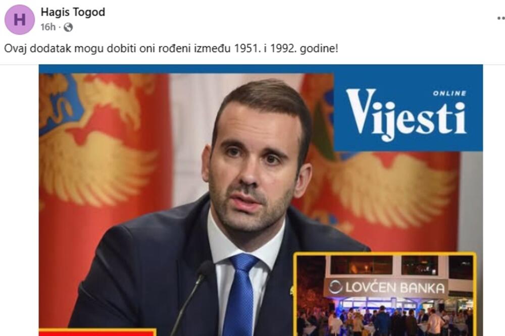 Jedna od lažnih objava, Foto: Facebook