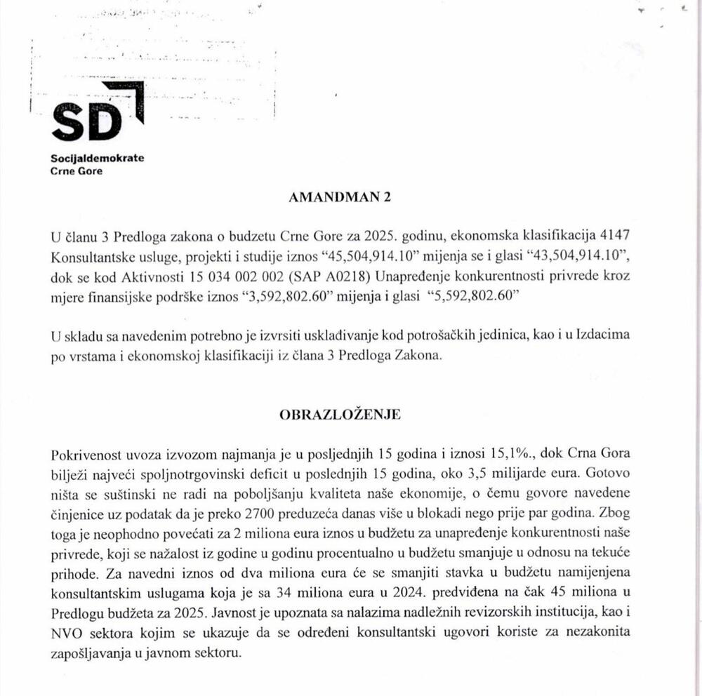 <p>Iz SD su kazali da je "povećanje izdvajanja za materijalna davanja i realizacija besplatnog prevoza učenika i besplatne užine za djecu iz socijalno ugroženih porodica obaveza Vlade i shodno zaključcima Skupštine koji su u prethodnih nekoliko godina usvajani na predlog poslanika SD-a i nažalost još nisu realizovani"</p>