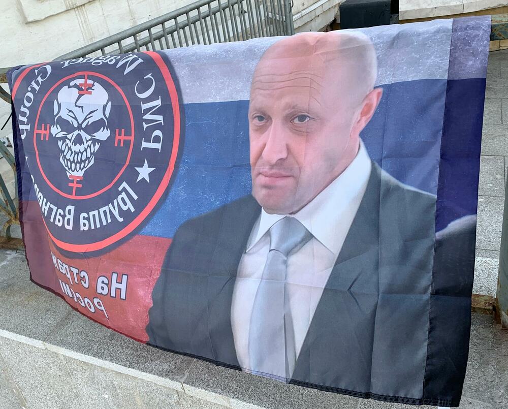 Ruska zastava sa likom Jevgenija Prigožina, Moskva
